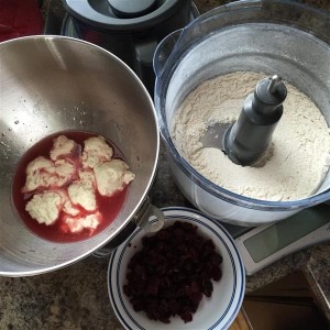 Biga, flour/walnut mixture, cranberries